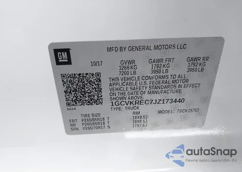 2018 Chevrolet Silverado 1500 2Lt z USA, uszkodzony, nr VIN 1GCVKREC7JZ173440